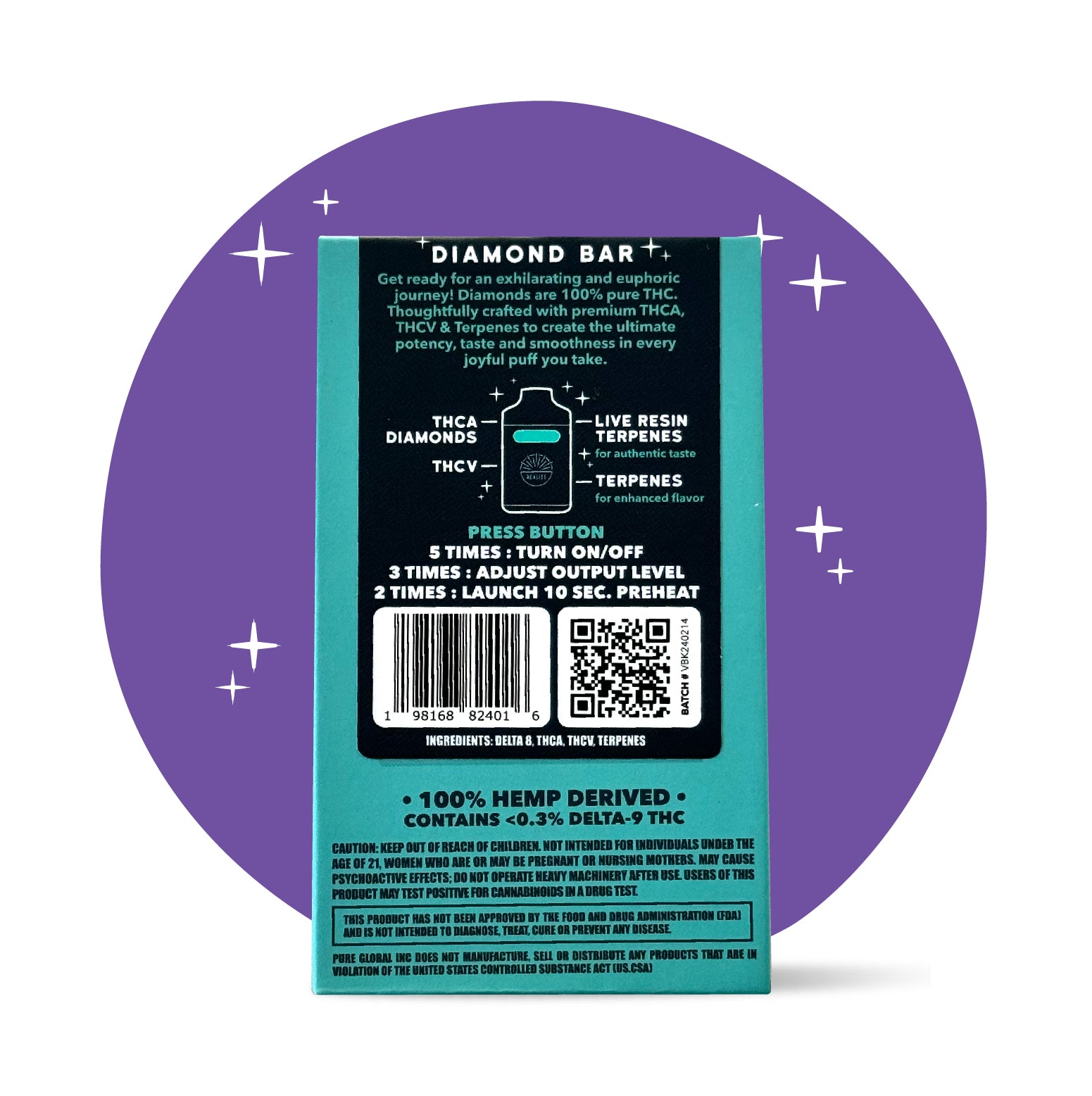 Realize Diamond Bar, Blackberry Kush - 4g Disposable Vape