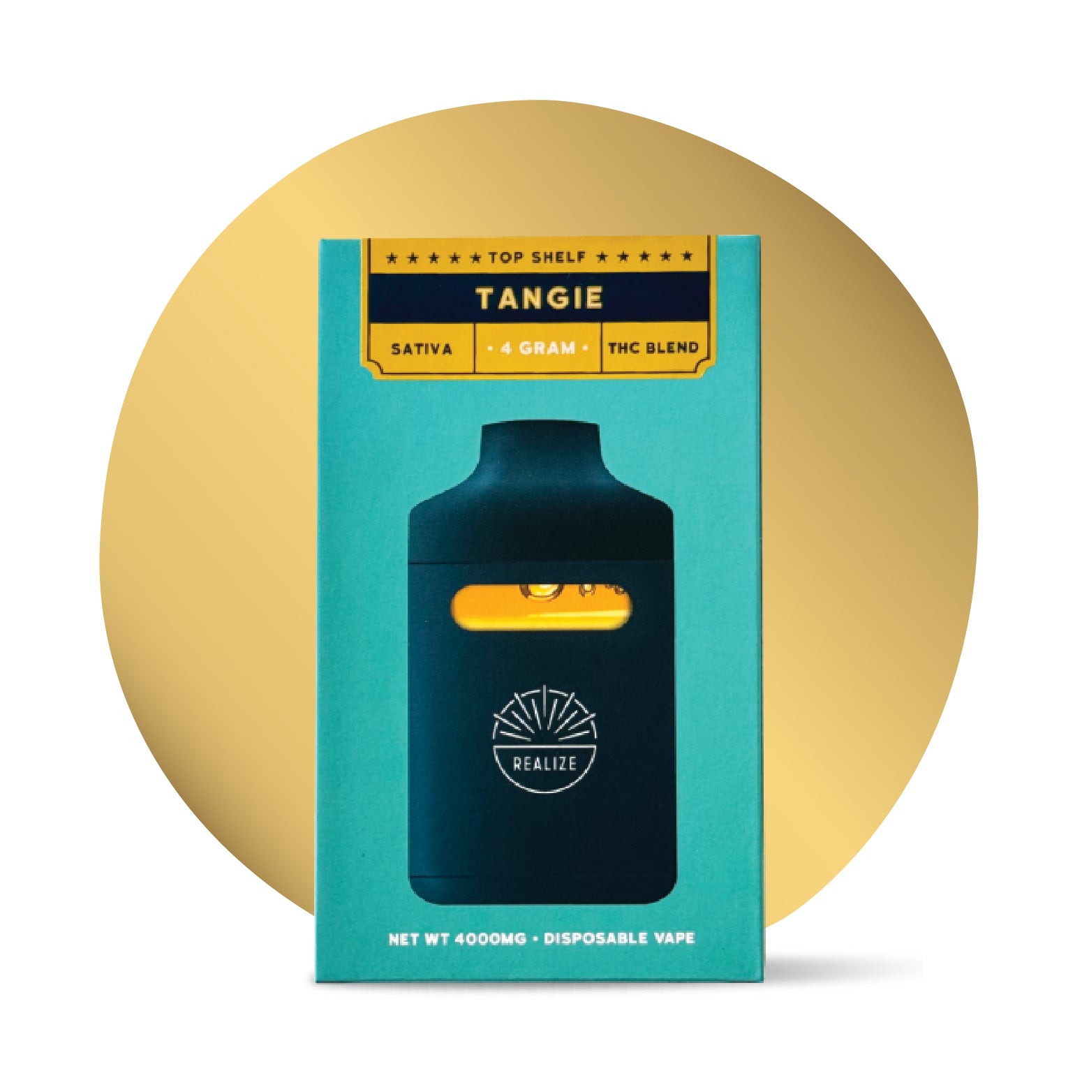Realize Top Shelf Vape Tangie sativa 4 gram disposable vape THC blend hemp-derived vape packaging