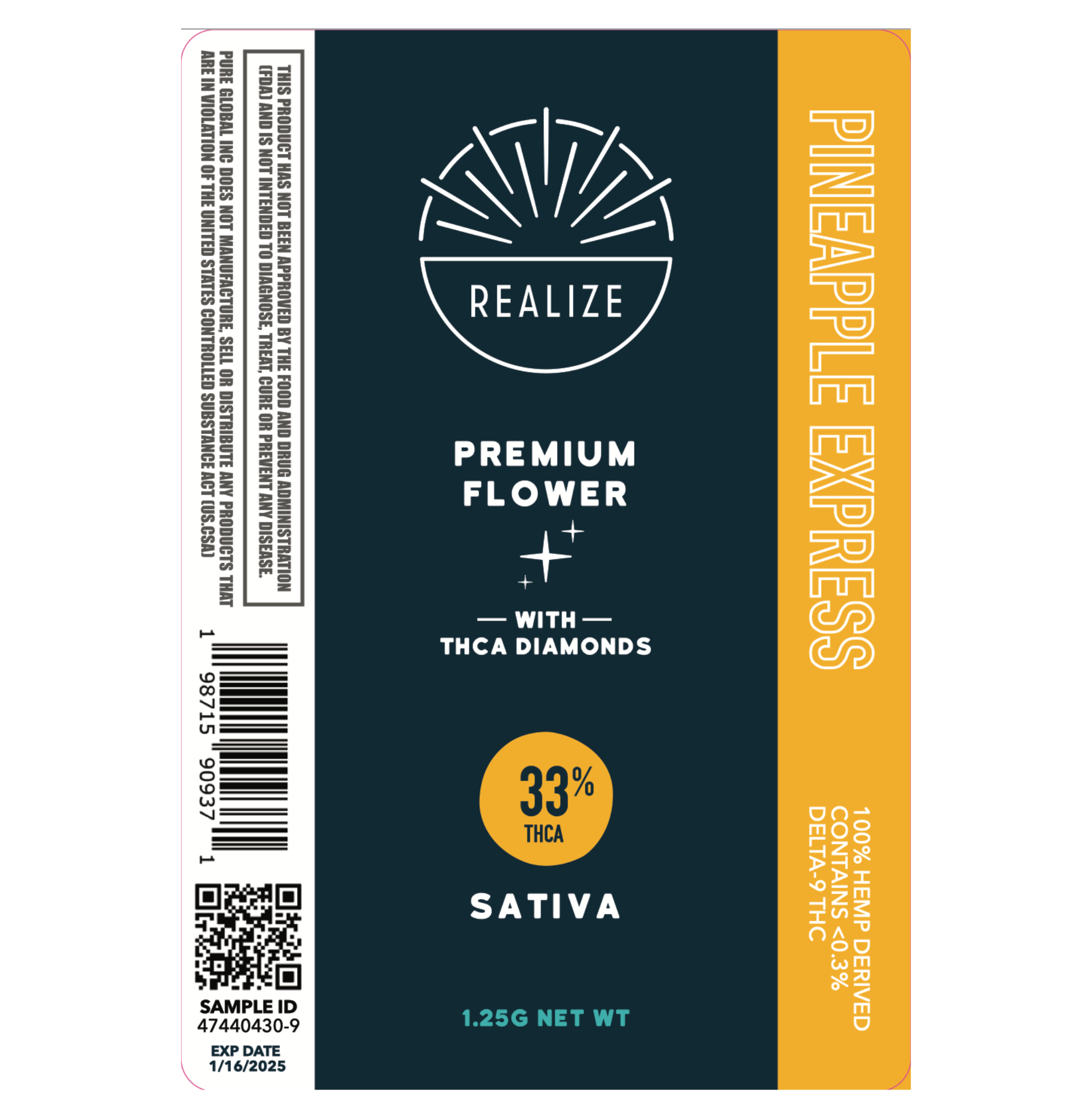 Realize Premium Flower Pre-Roll with THCA, Pineapple Express - 1.25g